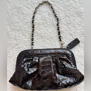 Vintage Danier Black Crocodile Leather Clutch with removable chain